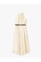 Belted polka dot patterned halter neck chiffon dress. - 3