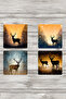 Nature Themed Deer Printed Set of 4 Decorative Wooden Square Coasters