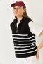 Women's Black and White Zippered Thessaloniki Knitted Sweater 20247578 - 4