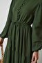 Dark Green Muslin Dress - Buttoned Front - 6