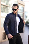 Men's Navy Blue Waterproof and Windproof Slim Fit Lined Seasonal Coat - 2
