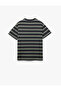Oversized Crew Neck Short Sleeve Cotton Striped T-Shirt - 2