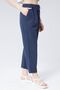 Women's Light Navy Blue High Waist Elastic Waist Linen Blended 100% Cotton Ankle Length Monaha Pants - 6