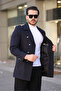 Men's New Season Button Detailed Slim Fit Double Breasted Lapel Navy Blue Stamp Coat - 2