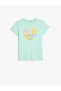 Cotton Short Sleeve T-Shirt - Round Neck and Heart Print Detail