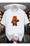Free Happy Bear Printed White Oversize T-Shirt