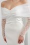 Women's White Slim Fit Bow-Detail Sleeve Formal Dress for Engagement, Promise, Wedding, Evening - 4