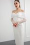 Women's White Slim Fit Bow-Detail Sleeve Formal Dress for Engagement, Promise, Wedding, Evening - 3