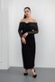 Women's Black Slim Fit Sleeve Detailed Bowknot Promise Engagement Wedding Evening Dress - 2