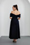 Women's Navy Blue Bow Detailed Strapless Flared Dress - 5