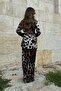 Leopard Patterned Satin Double Suit 1342 - Brown - 4