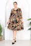 Women's Multicolor Abstract Pattern V Neck Three Quarter Sleeve Plus Size Stretchy Dress - 4