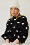 Women's Black and White Heart Patterned Knitwear Sweater 20246913 - 4