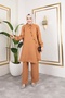 Women's Shirt Collar Double Linen Set with Cross Buttons on the Front and Inner Tie-Up Pants