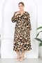 Women's Leopard Print Double Breasted Collar Balloon Sleeve Maxi Length Wrap Dress - 2