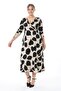 Women's Beige Black Leaf Pattern Long Sleeve Double Breasted Lapel Plus Size Maxi Dress - 3