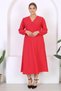 Women's Red Double Breasted Collar Balloon Sleeve Maxi Length Wrap Dress