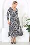 Women's Grey Black Leopard Print Long Sleeve Double Breasted Collar Plus Size Maxi Dress - 2