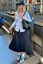 Navy Blue Pleated Women's Skirt Mg2318 - 8