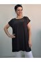 Coming Low Sleeve Combed Cotton Viscose T-Shirt in Black Front and Back Route Tulle Detailed Size Whole - 8