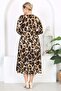 Women's Coffee Black Leopard Print Long Sleeve Double Breasted Collar Plus Size Maxi Dress - 6