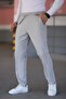 Men's Gray Color Elastic Waist Lace up Stretchy Fitted Jogger Pants Fabric Trousers - 3