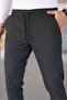 Men's Anthracite Color Elastic Waist Lace-Up Stretchy Fitted Jogger Pants Fabric Pants - 6