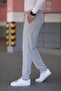 Men's Gray Color Elastic Waist Lace up Stretchy Fitted Jogger Pants Fabric Trousers - 7