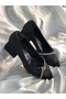Nelly Black Satin Stone Ribbon 4 cm Heel Shoes