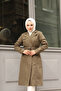 Seasonal a Line Quality Double Breasted Collar Lined Women's Hijab Trench Coat Khaki - 6