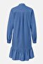 Women Chest Pocket Micro Stripe Midi Dress, Blue - 3