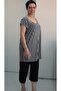 Black Six Pockets Top Low Sleeve Black and White Striped Combed Cotton Viscose Bottom Top Suit - 3