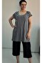 Black Six Pockets Top Low Sleeve Black and White Striped Combed Cotton Viscose Bottom Top Suit - 7