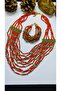 Handmade ethnic glass bead necklace bracelet set with brass apparatus. - 2