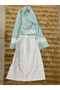 Practical Prayer Dress for Girls, with Headscarf and Skirt, Mint Green, Star Print, Belted, 963.