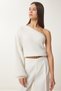 Pearl Detailed One-Shoulder Knitwear Sweater Ekru Lus0068 - 3