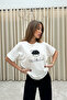 Women's Ecru Flower Pattern Crew Neck T-Shirt (T-Shirt) - 4