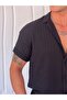 Men's Black Knitted Patterned Cotton Woven Oversized Cut Bottom Top Set - 3