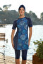 Short Sleeve Semi-Closed Swimsuit 24824 Navy Blue - 7