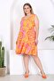 Women's orange pink marbling pattern plus size layered dress