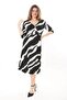 Women's Black and White Zebra Pattern Double Breasted Collar Flexible Waist Large Size Dress - 4