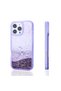 iPhone 15 Pro Max Case Liquid Glitter Transparent Back Surface Zore Keto Silicone Cover - Purple