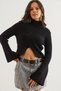 Women's Black Wide Sleeve Detailed Asymmetrical Front Cropped Knit Sweater Kzk-19000812