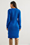 Women's Cobalt Blue Waistband Slit Hair Knit Mini Dress Elb- 19002289 - 6