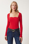 Women's Red Heart Collar Corded Knitted Blouse GT00100 - 3