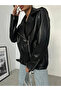New Season Oversize Women's Black Biker Leather Jacket - 5