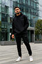 Siyah Oversize/Geniş Kesim Kapüşonlu Nakışlı Sıcak Tutan Sweatshirt Eşofman Takım TMNAW24EM00000 - 2