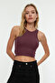 Bordo*001 Fitted/Vücuda Oturan Crop Halter Yaka Fitilli Esnek Örme Atlet TWOSS21AL0050
