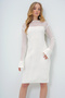 Women's Ecru Crew Neck Shoulders Tulle Detail Midi Length Seasonal Dress Alc-X13600