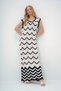 Women's Ecru Black Crew Neck Color Garnished Maxi Length Summer Knitwear Dress Alc-X13621 - 4
